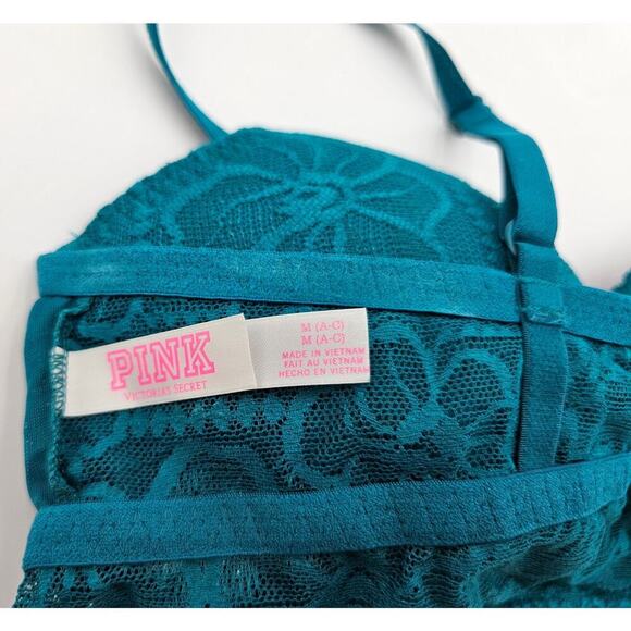 Victoria's Secret Pink Size M Teal Lace Padded Bralette - Picture 3 of 5